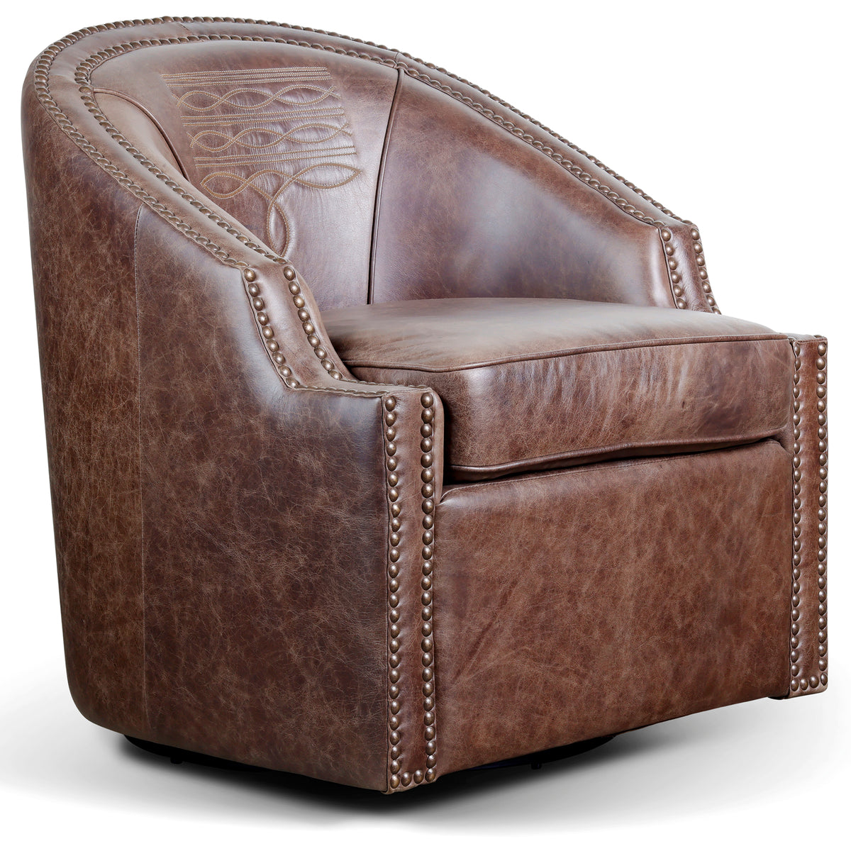 Brown Leather Bootstitch Swivel Chair