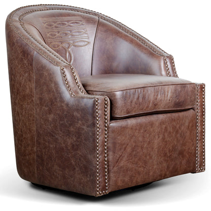 Brown Leather Bootstitch Swivel Chair