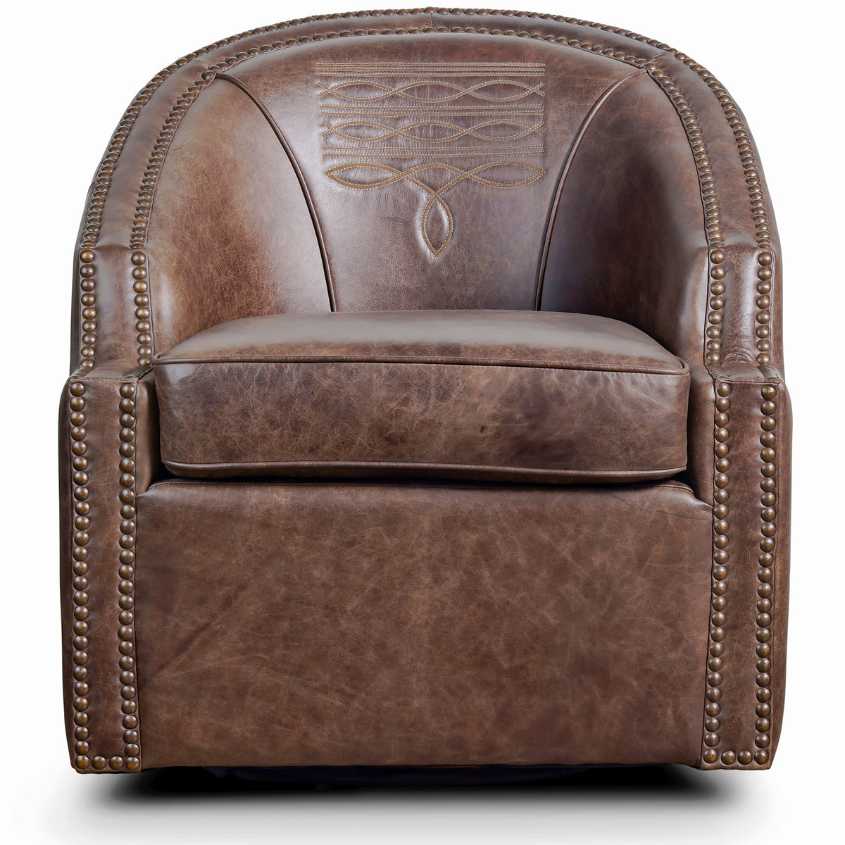 Brown Leather Bootstitch Swivel Chair