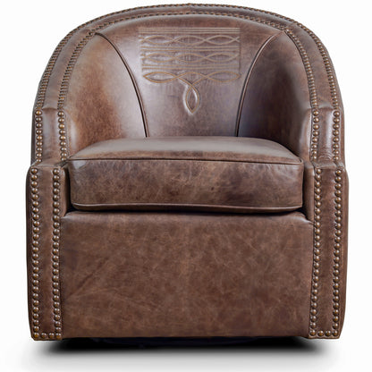 Brown Leather Bootstitch Swivel Chair