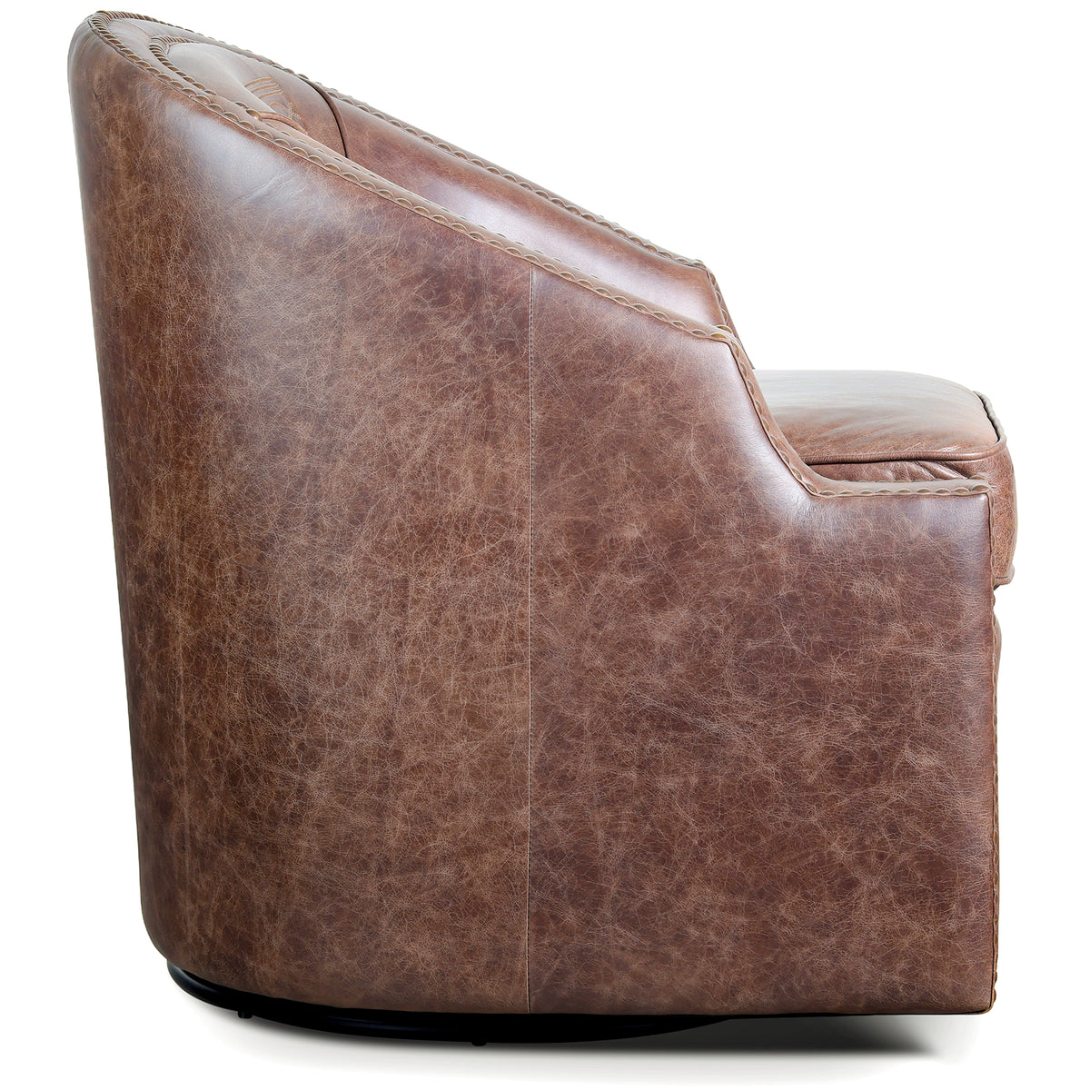 Brown Leather Bootstitch Swivel Chair