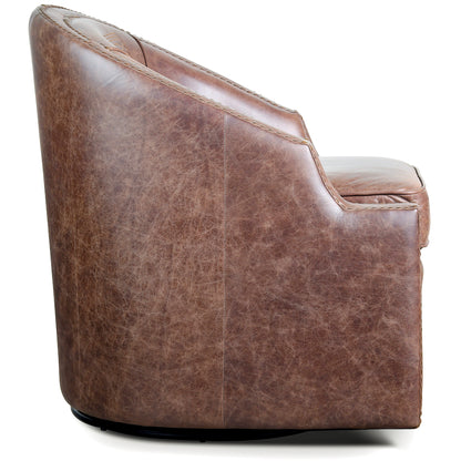 Brown Leather Bootstitch Swivel Chair