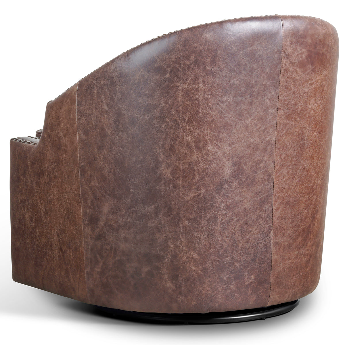 Brown Leather Bootstitch Swivel Chair