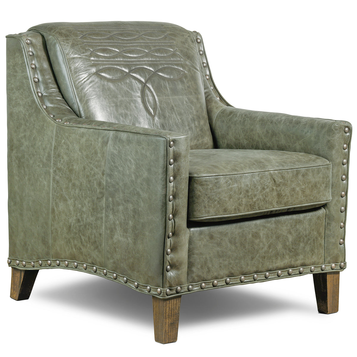 Green Leather Bootstich Accent Chair