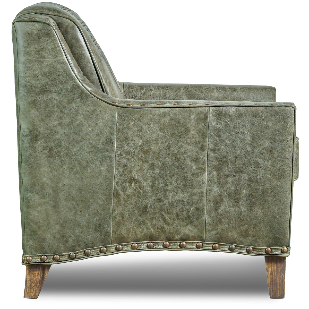 Green Leather Bootstich Accent Chair