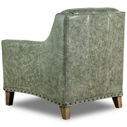 Green Leather Bootstich Accent Chair