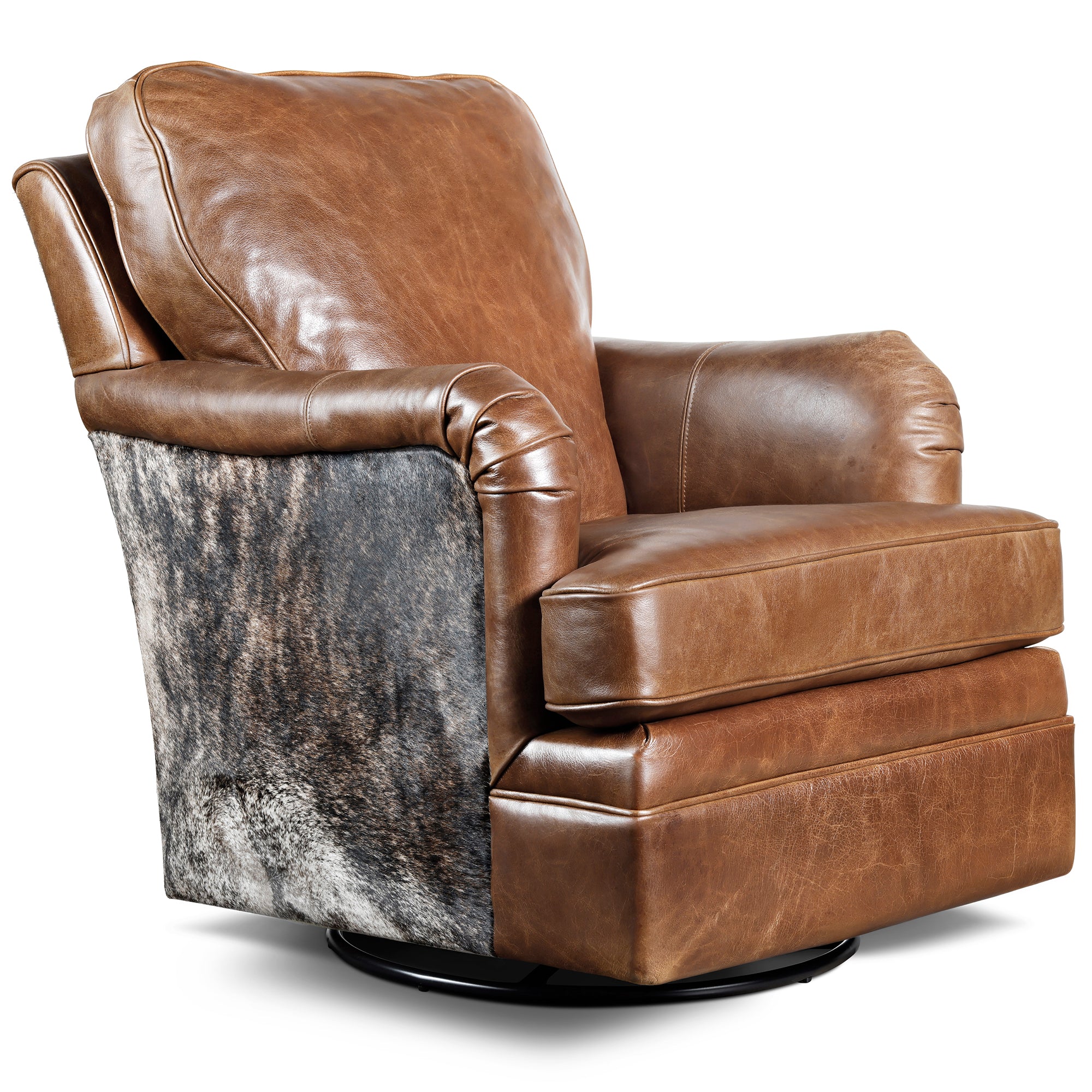 Large Leather & Cowhide Swivel Chair