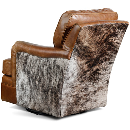 Large Leather & Cowhide Swivel Chair